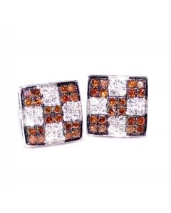 Square Diamond Earrings Pave set Red and White Diamonds 14K White Gold 0.45ct 8mm