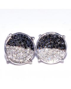 Diamond Earrings Large 10mm Black And White Diamonds Sterling Silver 10mm Wide 0.25ct