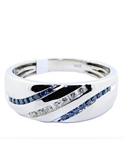 Mens Blue Diamond Wedding Band Ring 10K White Gold 8mm Wide 0.33ct Blue White diamonds