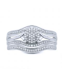 Bridal Wedding Rings Set 10K White Gold 0.33ctw Diamonds 