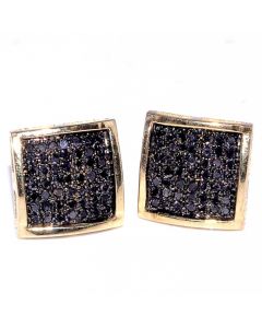 Black Diamond Stud Earrings Yellow Gold 10K Princess Cut Style Square Shaped with Round Diamonds 0.25ct
