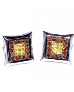 Kite Shaped Stud Earrings Cognac and yellow Diamonds White gold 10K Screw Back 8.5mm wide