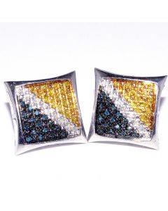15mm Wide Earrings Extra large Kite Shaped 0.25ct Sterling Silver Blue White Yellow Diamonds