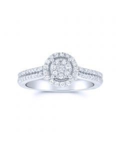 14K White Gold Diamond Engagement Ring 0.48cttw Split Shoulder And Halo