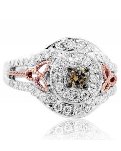 0.75ct Cognac Diamond Rose White Gold Vintage Diamond Wedding Ring 13.5mm Wide