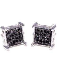 Black Diamond Stud Earrings Square Princess Cut Shaped Round Diamonds 0.11ct Sterling Silver