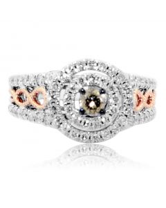 0.75ct Cognac Diamond 10K Rose White Gold Bridal Engagement Ring 11mm