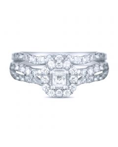 1cttw Diamond Princess Cut Wedding Rings Set 10K White Gold 2pc Set 9mm Wide