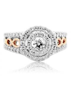 0.75ct Diamond Rose White Gold Wedding Ring Halo Top 10K White Gold 10.5mm Wide