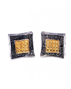 Black Diamond Earrings 0.10ct Kite Shaped Sterling Silver Screw Back 8mm Wide