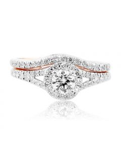 0.75ct Diamond Halo Rose Gold Bridal Set 10K Rose gold Split Shoulder Style Solitaire Center