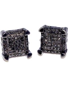 Black Diamond Stud Earrings Cubes 7mm Wide 10k White Gold 0.16ct