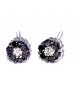 Black and White Diamond Flower Earrings 0.25ct 5mm Wide Screw Back 10K White Gold