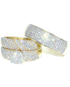 Trio Rings Wedding Set for His and Her 0.7ct Diamonds 10K Gold