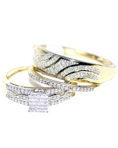 His And Her Rings Set Tio Set 10K Gold 0.3ct 3pc set