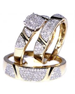 0.5ct Diamond His And Her Trio Wedding Rings Set 10K Yellow Gold Mens 5.5mm wide Womens 10MM