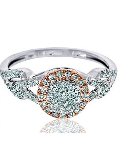 0.5ct Diamond Engagement Ring Rose And White Gold Two Tone Round Halo top 8.5mm