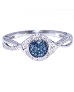 Blue and White Diamond Ring Promise Engagement Ring 0.18ct 10K White Gold