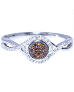 Cognac and White Diamond Engagement Ring Promise Ring 0.18ct 10K White Gold