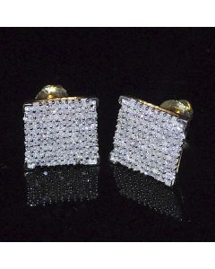 10mm Wide Diamond Earrings 0.57cttw 10K Yellow Gold Square Shaped Screw Back