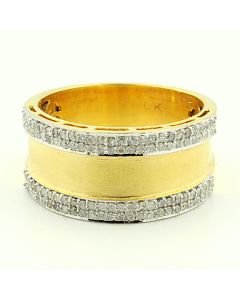 Wedding Band Mens Ring Extra Wide 12mm 0.58ct Diamond 10K Yellow Gold Comfort Fit 