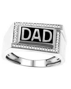 10K White Gold DAD Ring 0.15ctw Diamonds 11.5mm Wide With Black Enamel