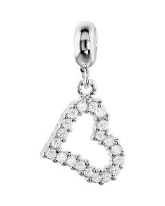 Sterling Silver 13x11.5mm Open Heart Dangle Bead with Crystals