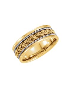 14kt Yellow & White 8mm Comfort-Fit Hand-Woven Band Size 7