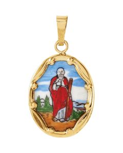 14kt Yellow 17x13.5mm St. Jude Hand-Painted Porcelain Medal