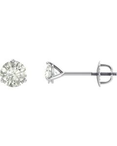 14kt White 5mm Round Created Moissanite 3-Prong Threaded Post Stud Earrings