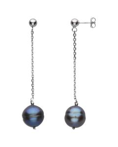 Sterling Silver Freshwater Cultured Black Pearl Earrings