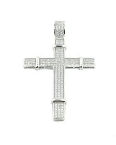 Silver Cross With CZ Pave Set Cubic Zarcons 66mm Tall Cross Pendant Mens
