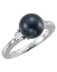 14kt White Akoya Cultured Pearl & 1/6 CTW Diamond Ring