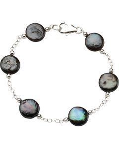 Sterling Silver Freshwater Cultured Black Coin Pearl 7.5