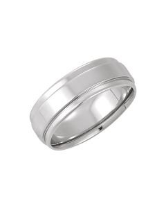 14kt White 7.5mm Grooved Flat Edge Comfort-Fit Band Size 6.5