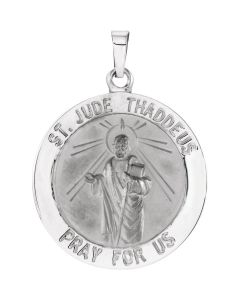 14kt White 22mm Round St. Jude Thaddeus Medal