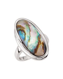 Genuine Abalone Doublet with White Quartz Checkerboard Top Ring