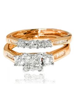 Diamond Bridal Set Wedding Rings 1ctw Princess Cut Top Yellow Gold 10k 2pc Real