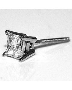 Princess Cut diamond Stud Earring Single 14K White Gold Screw bk .25ct 3.5mm 1pc