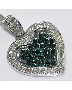 blue diamond heart pendant 1.1ct Princess cut 10K White gold 15mm 