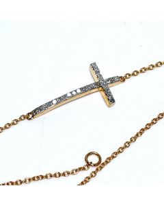 Diamond cross Bracelet Yellow gold 0.15ct 14K ladies 7inch