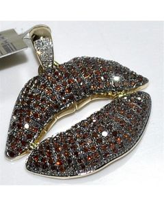 Diamond Lips Hot Kiss Pendant Charm 1.1ct 10K Yellow gold Cognac brown diamonds