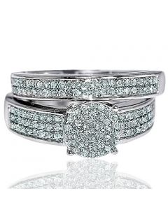 0.55ct Diamonds Bridal Set round diamonds engagement ring and matching band White gold 10K