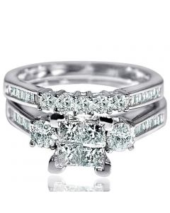 1.6ct Princess Cut bridal Rings set Engagment and matching wedding band 14K white gold