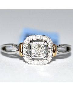 Princess Cut diamond Halo Ring Rose Gold White gold split shoulder 0.25ct 10K