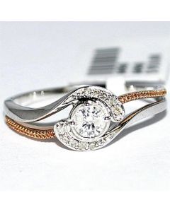 Diamond Ring Rose and White gold 0.3ct 10K Two tone split shoulder Ornate Engagement Ring