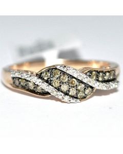 Coganc brown diamond band ring Rose Gold with White diamonds 0.2ct 10K anniversary ring