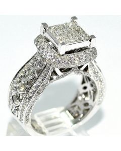 3ct Diamond Wedding Ring 14k White Gold Princess Cut Square Top Vintage