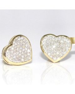 Heart Earrings 0.3ct (ctw) Diamonds Yellow Gold Screw back 7mm wide