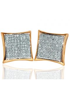 Kite shaped diamond stud earrings yellow gold screw back 0.55ct (ctw) large 12mm wide mens 